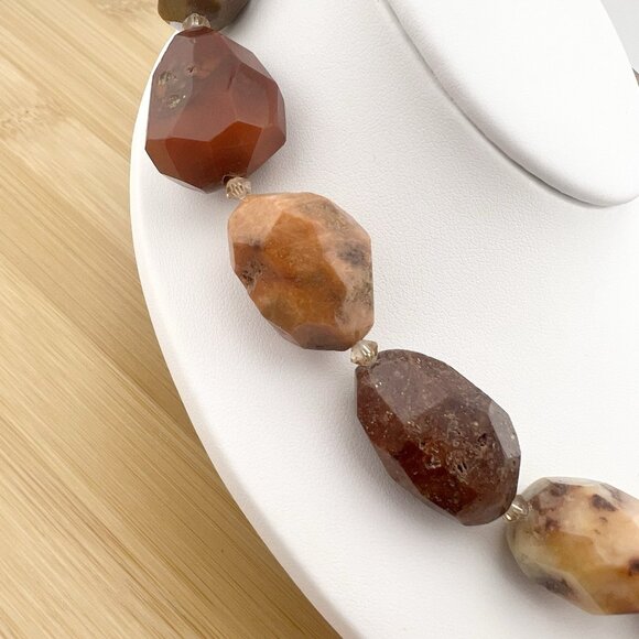 Agate Carnelian Stone Statement Collar Necklace Faceted Chunky Earth Tones - Picture 4 of 13